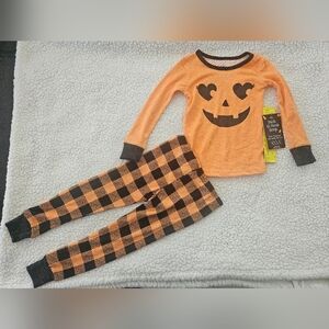 Trick or treat sleep kids unisex orange and black pajama set size 2T‎